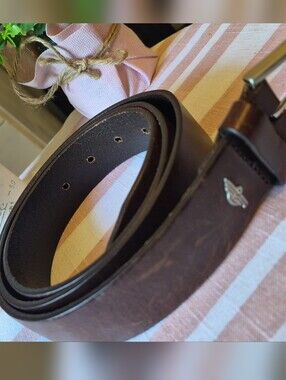 Men's Dark Brown Leather Belt with Brushed Metal Buckle